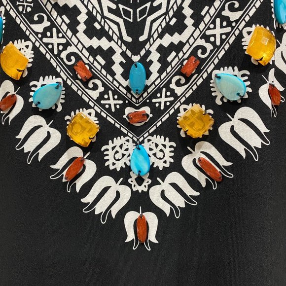 Chico's Beaded Southwestern Dress Size Small 0, Size 4 Stretch Colorful Bell Sle - Picture 6 of 12